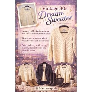 Vintage 80s Y2K DREAMY GRANDMACORE CABINCORE Sweater 100% Cotton Ivory M